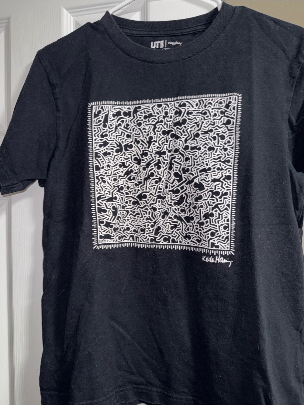 Uniqlo Black Short-Sleeve Tee with White Keith Haring Graphic